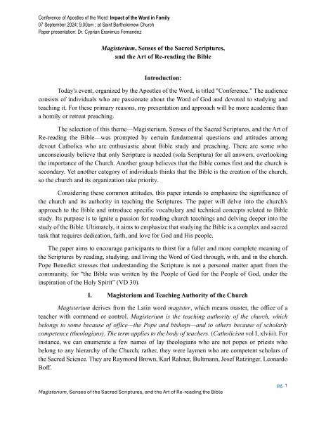 Magisterium, Senses of the Sacred Scriptures, and the Art of Re-reading the Bible - En